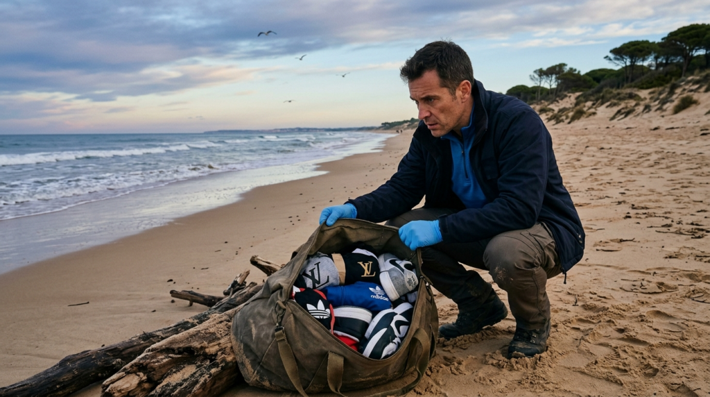 El perito descubre una bolsa de artículos falsos
