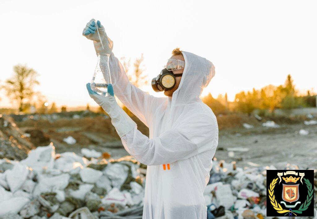 pexels-photo-8770235-8770235 Scientist in protective gear collecting samples at a waste site during sunset.